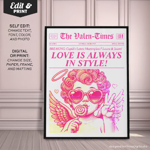 Trendy krant Art Print, Roze Cupido Wall Art Poster