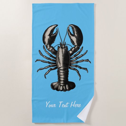 Trendy  kreeft gepersonaliseerd blauw strandlaken (Voorkant)