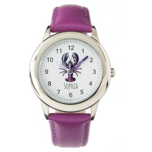 Trendy kreeft gepersonaliseerd Paarse Horloge