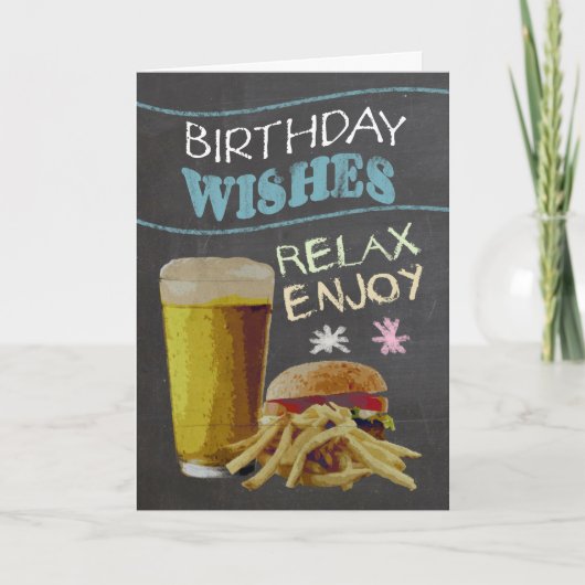 Trendy krijtbord effect, met bier, burger kaart (Voorkant)