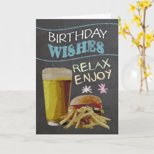 Trendy krijtbord effect, met bier, burger kaart (Gele Bloem)
