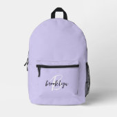 Trendy Lavendel Zwart Wit Script Monogram Bedrukte Rugzak (Voorkant)
