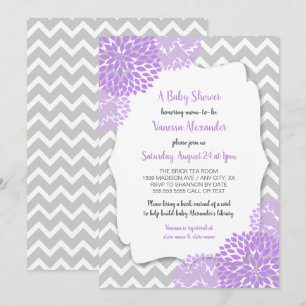Trendy Lavender Gray Floral Baby shower Invite Kaart