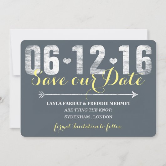 Trendy Lemon & Grey Save the Date (Voorkant)