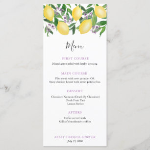 Trendy Lemons Lavendel Trouwdouche Luncheon Menu