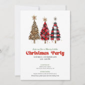 Trendy leopard and buffalo Christmas tree invite Kaart (Voorkant)