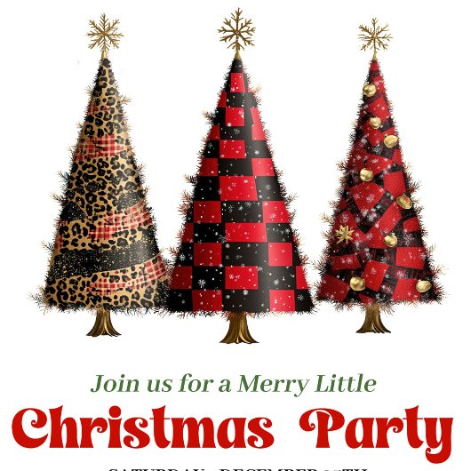 Trendy leopard and buffalo Christmas tree invite Kaart