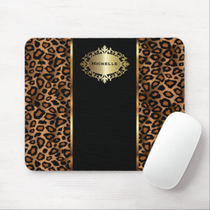 Trendy Leopard Animal Print met Gold Accents Muismat
