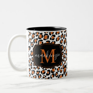Trendy Leopard Animal Print Patroon Monogram Naam Tweekleurige Koffiemok