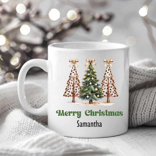 Trendy Leopard Christmas Trees Personalized Mug