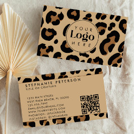 Trendy Leopard Print Aangepaste Bedrijf Logo QR Co Visitekaartje