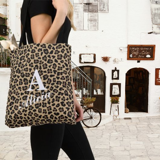 Trendy Leopard Print Custom Monogram & Naam Draagtas