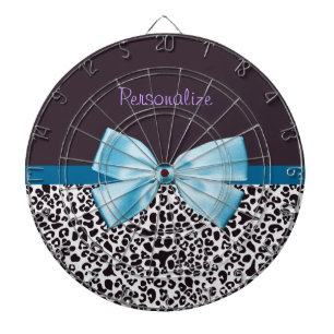 Trendy Leopard Print en Blue Ribbon met naam Dartbord