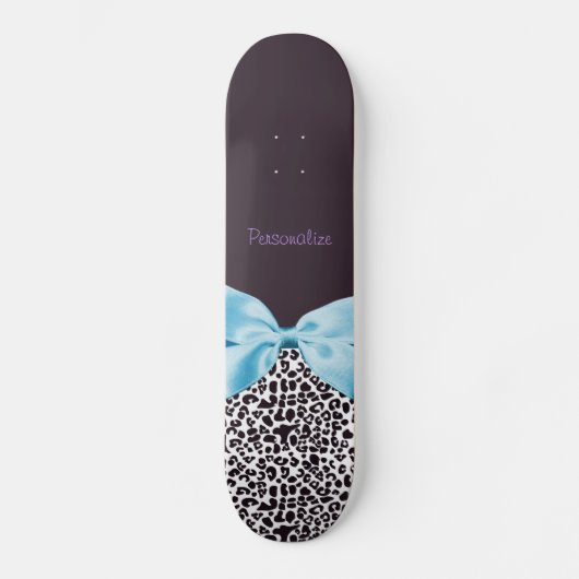 Trendy Leopard Print en Blue Ribbon met naam Skateboard (Voorkant)