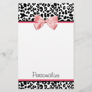 Trendy Leopard Print en roze lint met naam Briefpapier