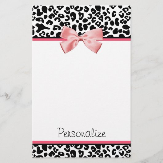 Trendy Leopard Print en roze lint met naam Briefpapier (Voorkant)