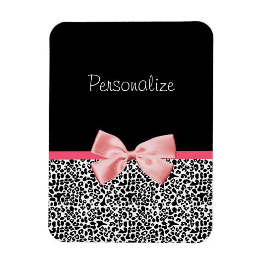 Trendy Leopard Print en roze lint met naam Magneet (Verticaal)