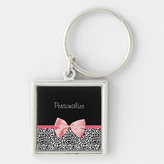 Trendy Leopard Print en roze lint met naam Sleutelhanger (Voorkant)