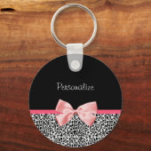 Trendy Leopard Print en roze lint met naam Sleutelhanger (Voorkant)