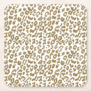  Trendy Leopard Print Gouden Glitter Vierkante Kartonnen Onderzetter
