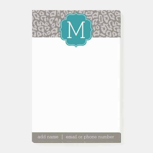 Trendy Leopard Print Pattern met Aqua Monogram Post-it® Notes (Voorkant)