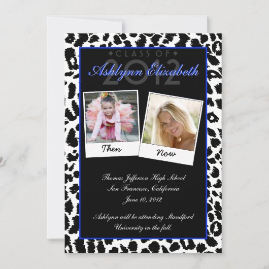 Trendy Leopard Then and Now Graduation Invitation Kaart (Voorkant)