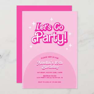 trendy Let's Go Party roze Verjaardag Kaart