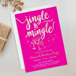 Trendy leuk Fuchsia Kerstfeest Cocktail Script Folie Uitnodiging