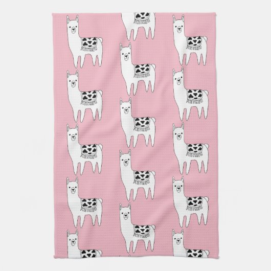 Trendy Leuke Llama Schets & Roze Theedoek (Verticaal)