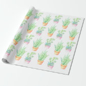 Trendy Leuke Potted Succulenten Illustratie Cadeaupapier (Uitgerold)