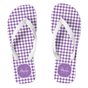 Trendy Licht Paarse Geruite Monogram Naam Teenslippers