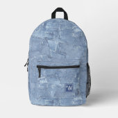 Trendy Lichtblauw Jean Faux Effect Monogram Bedrukte Rugzak (Voorkant)