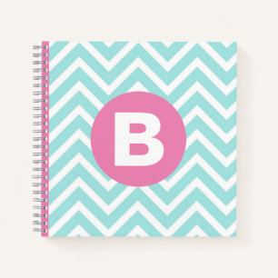 Trendy Lichtblauwe Chevron Roze Monogram Notitieboek