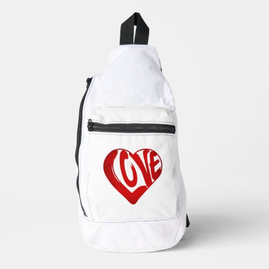 Trendy liefde typografie rood en wit sling bag (Voorkant)
