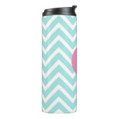 Trendy Light Blue Chevron Pink Monogram Thermosbeker (Gedraaid links)