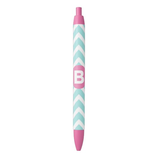Trendy Light Blue Chevron Pink Monogram Zwarte Inkt Pen (Voorkant Verticaal)