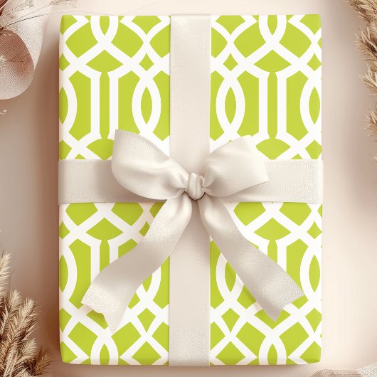 Trendy Lime Green & White Moroccan Trellis Pattern Cadeaupapier