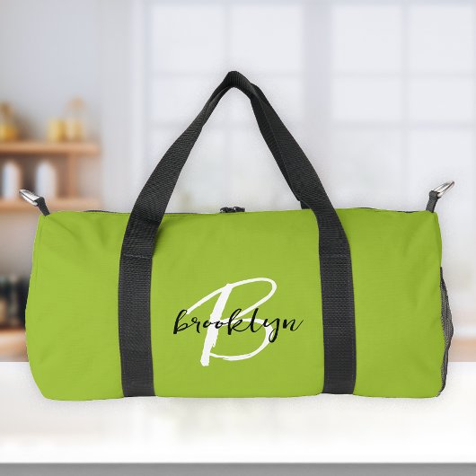 Trendy Lime Groen Zwart Wit Script Monogram Plunjezak
