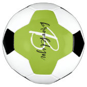 Trendy Lime Groen Zwart Wit Script Monogram Voetbal (Gedraaid)