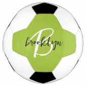 Trendy Lime Groen Zwart Wit Script Monogram Voetbal (Voorkant)