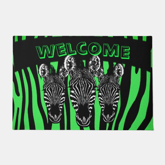 Trendy Limoen Zebra Herd op Zebra Print Deurmat (Voorkant)
