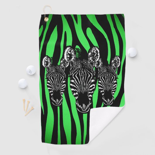 Trendy Limoen Zebra Herd op Zebra Print Golfhanddoek (Insitu)