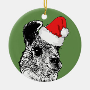 Trendy Llama en Santa Hat Gepersonaliseerd Keramisch Ornament