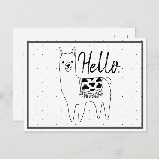 Trendy Llama Sketch & Black Stippen Hallo Briefkaart (Voorkant / Achterkant)
