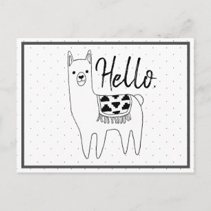 Trendy Llama Sketch & Black Stippen Hallo Briefkaart