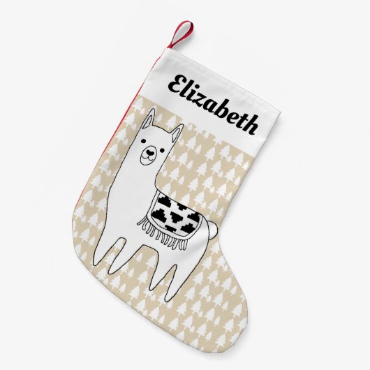 Trendy Llama & Trees Name in Script Kleine Kerstsok (Voorkant (Hangend))