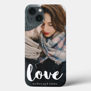 Trendy Love Typografie met Add Photo and Names iPhone 13 Hoesje