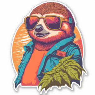 Trendy luiaard met Retro Style Sticker