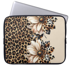 Trendy Luipaardpatroon met 3D-bloem Grafische Lapt Laptop Sleeve