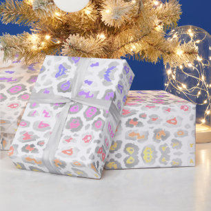Trendy luipaardprint zilveren folie regenboogpatro cadeaupapier